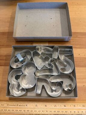 Vintage 10-piece Metal Numeral Cookie Cutters in Original Box from Current inc.